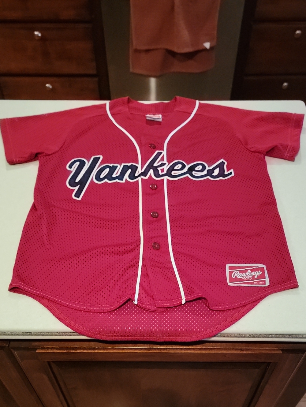 Rawlings Red Yankees Kids Baseball Jersey with White Trim